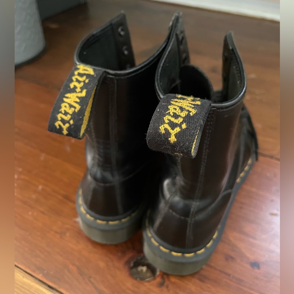 Dr. Martens Black Leather Combat Boots with Yellow Stitching - Picture 14 of 15